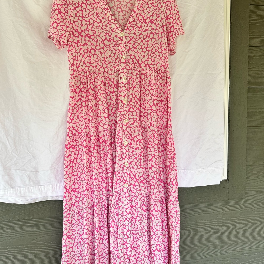 Zara Pink and White Tiered Wrap Maxi Dress